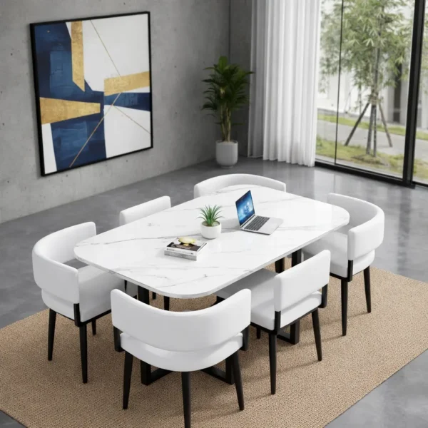 Aurora Marble Dining Table – 6 Seater | UAE