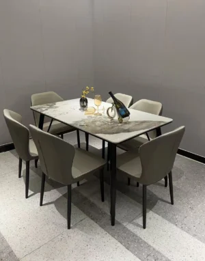 Marble Finish Ceramic Dining Table – 6 Seater