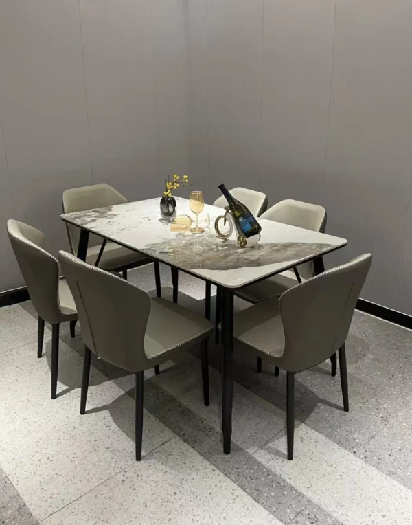Marble Finish Ceramic Dining Table – 6 Seater