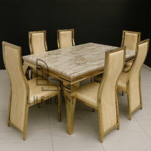 Luxury Marble Top Dining Table – 6 Seater | UAE