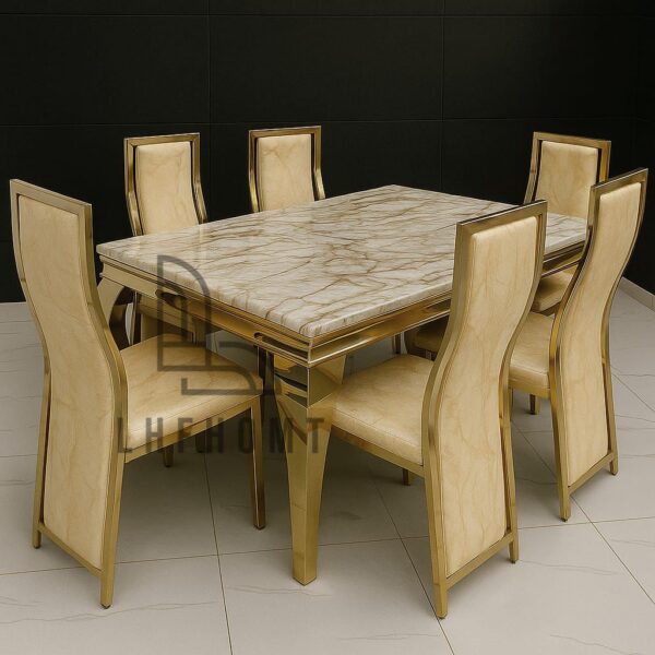 Luxury Marble Top Dining Table – 6 Seater | UAE