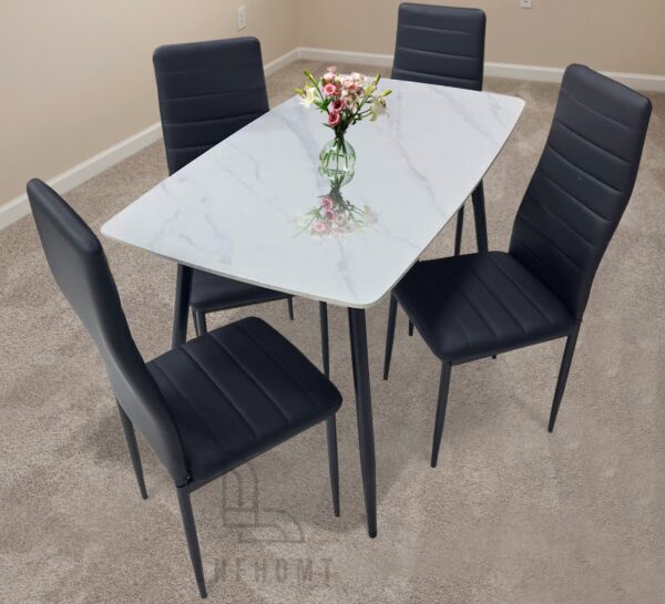 Modern White Marble Dining Table Set – 4 Seater Rectangular Dining Table with Chairs UAE