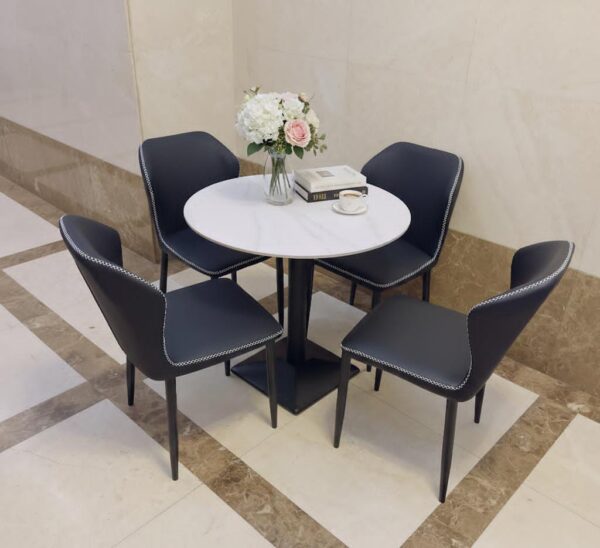 Premium Round Marble Dining Table Set with 4 Chairs – Modern Dining Set Dubai | Luxury Home Furniture UAE