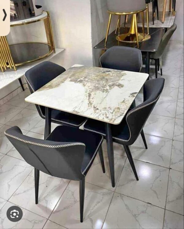 Vega V-Back Luxury Dining Chair – Charcoal Faux Leather with Diamond Stitch Trim & Tapered Metal Legs