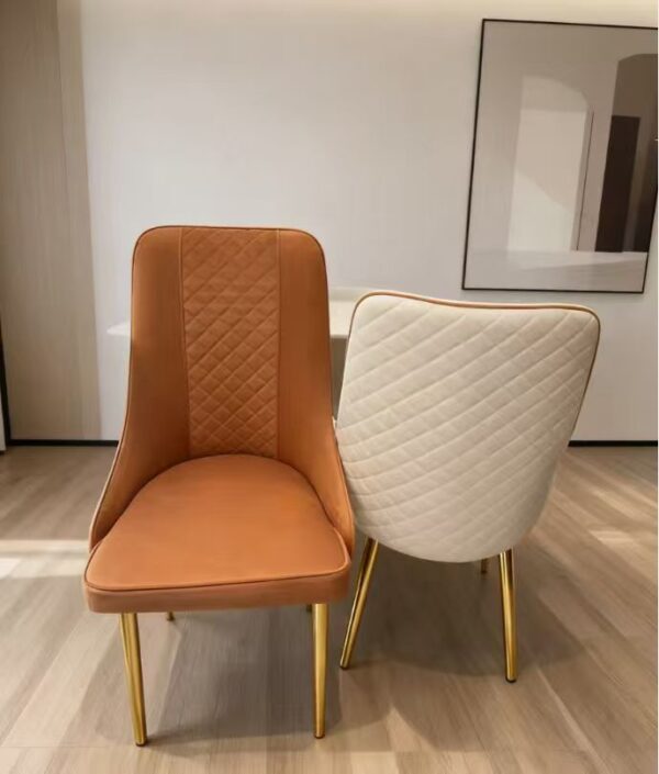 Calla Accent Chair — Premium Quilted Leather Dining & Living Room Chair with High Curved Back & Gold Tapered Legs | UAE | Tan or Cream