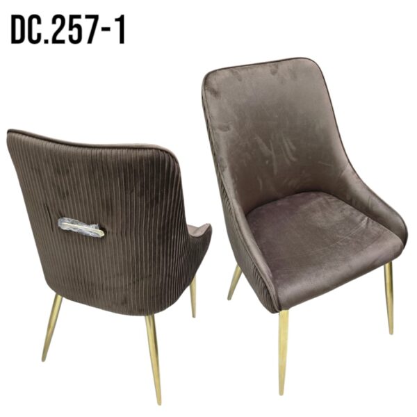 Plisse Luxe Dining Chair — Mocha Brown Ribbed Velvet Accent Chair with Crystal Bar Detail, Sculpted Wraparound Shell & Gold Tapered Legs | Sold Individually UAE
