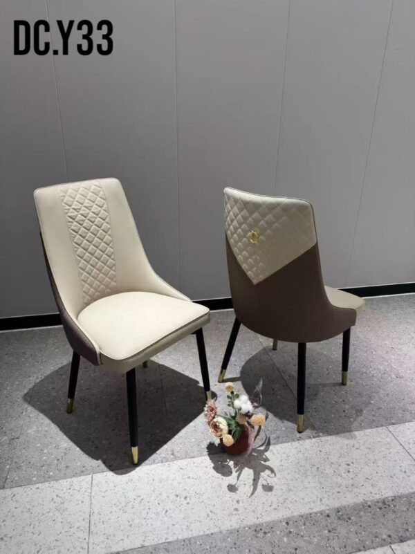 Duo Luxe Dining Chair — Two-Tone Cream & Mocha Brown Quilted Leather Chair with Gold Ring Detail & Black Gold-Tipped Legs | Sold Individually UAE