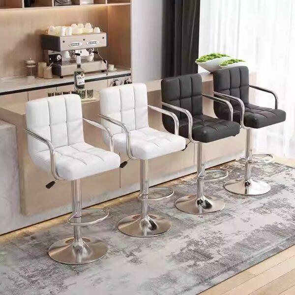 Comfort Pro Bar Stool — Quilted Faux Leather Swivel Chair with Armrests, Adjustable Height & Chrome Pedestal Base | Kitchen Island & Office UAE