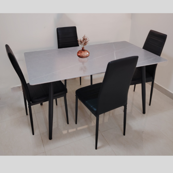 LHFHOMT-5 Pieces Dining Table Set for 4 Person, 1 PC Modern Rectangular Marble-Look Ceramic Top Table With 4 Upholstered PU Leather Chairs for Kitchen, Dining Room, Cafeteria