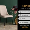 Quilted cream dining chair with soft cushioning, durable metal legs, and gold accents