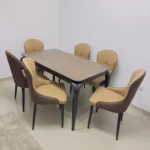 Marble dining table 6 seater with leather chairs — LHFHOMT